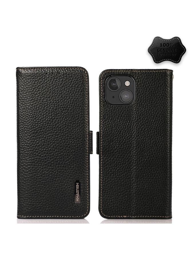 Zaboon Case For iPhone 13 mini KHAZNEH Side-Magnetic Litchi Genuine Leather RFID Case - Image 1