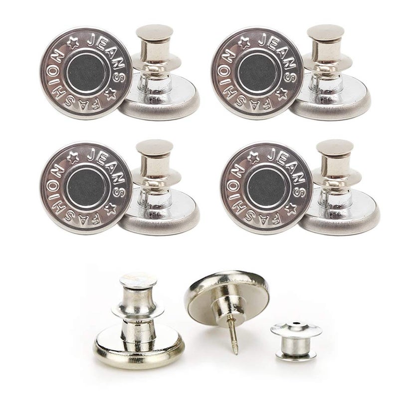 Button pins for Jeans No Sew and No Tools Instant Jean Button Pins for Pants4 Sets Replacement Buttons Simple Installation Reusable and Adjustable