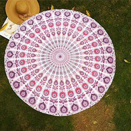 raajsee raajsee White Pink Round Beach Tapestry Hippie MandalaBoho Decor Beach BlanketIndian Cotton Throw Bohemian Round Table Cloth MandalaYoga Mat Meditation Picnic Rugs 69 inch 
