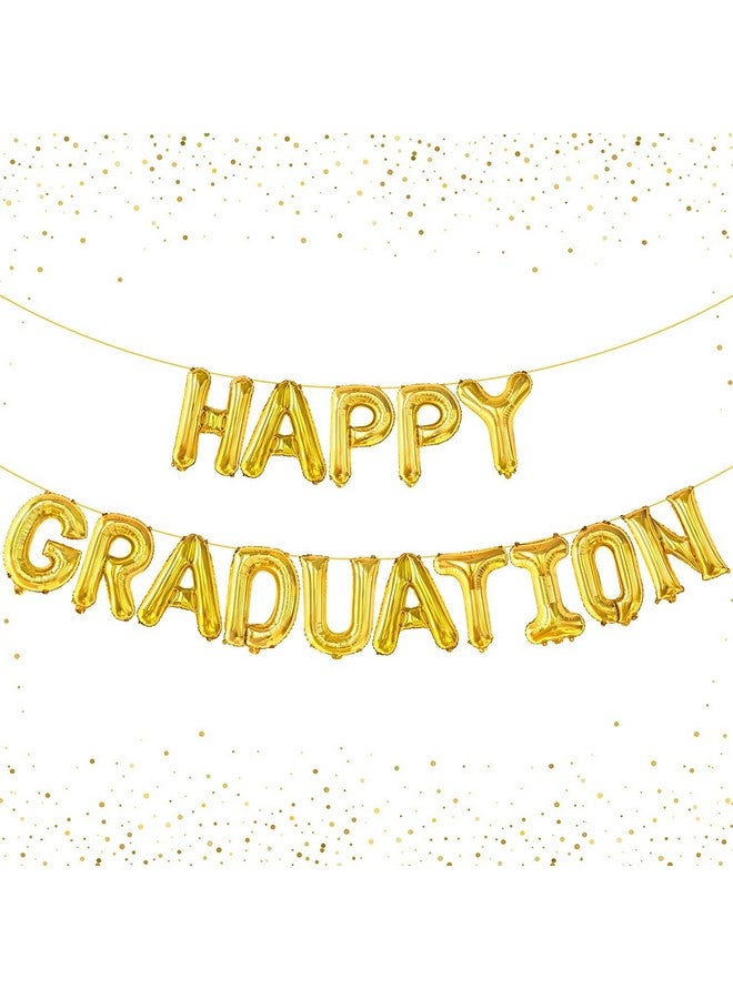 أتباتا فانكي مجموعة لافتات بالونات Atpata Funky Happy Graduation الذهبية من رقائق الألومنيوم لحفل التخرج - حروف ذهبية لامعة مقاس 16 بوصة - مادة متينة، سهلة النفخ، ديكور متعدد الاستخدامات لحفل التخرج - Image 1