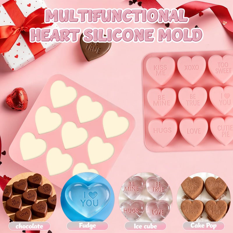 Vidotim Conversation Heart Molds,9-Cavity Hearts Chocolate Silicone Molds with Love Words,2 Pack Non-Stick Heart Shaped Chocolate Molds,Heart Shaped Mold (2.77"(2Pcs)) - Image 5