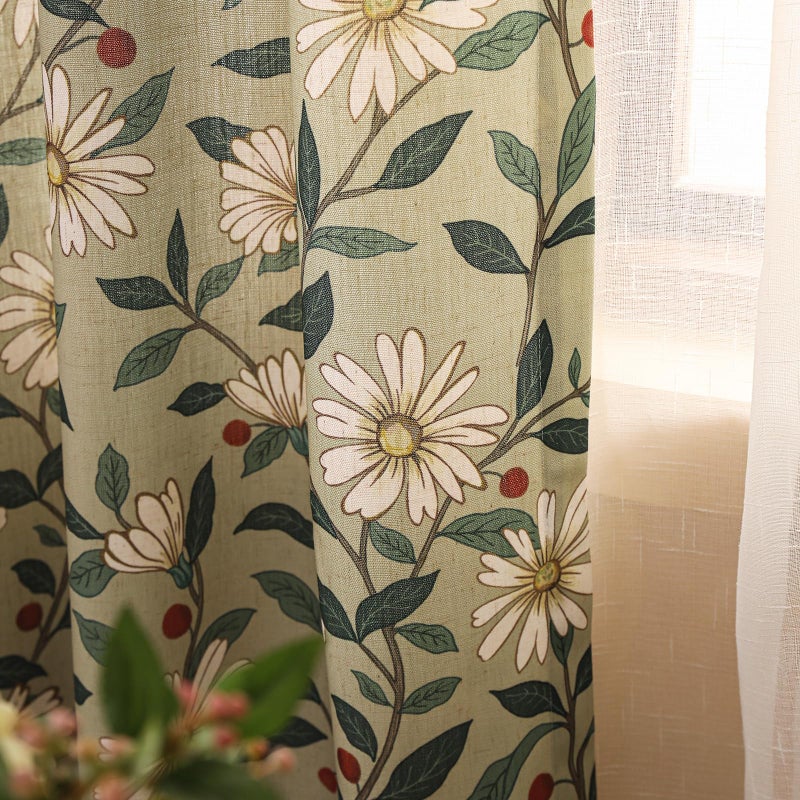 ISAENNE Vintage Linen Semi Blackout Green Curtains with Grommets,Western Home Decor Window Curtain for Kitchen Bedroom Living Room Dining Room,2 Panels 53 Inches Wide by 71 Inches Long -Brune - Image 1