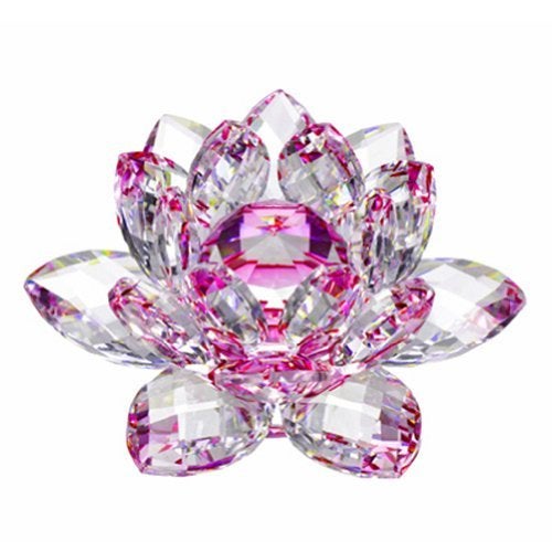 Amlong Crystal Hue Reflection Crystal Lotus Flower with Gift Box Pink 5 Inch