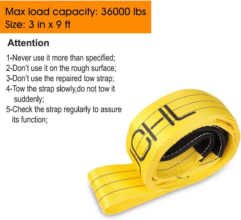 JCHL Tree Saver Strap, 3 inchX9 Foot Winch Strap, Tow Strap, Heavy Duty 36,000 Pound Capacity - Image 3