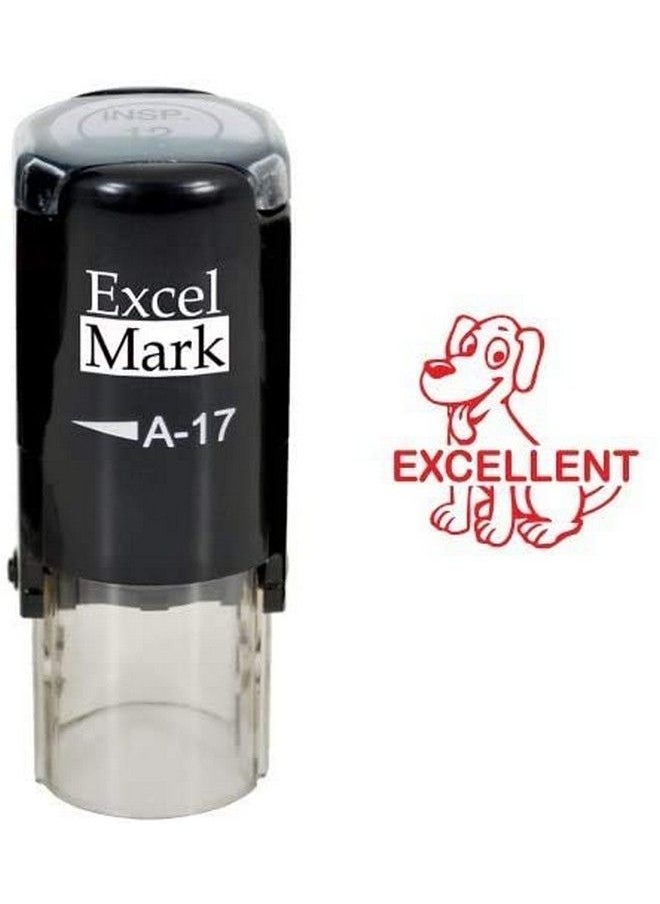 ExcelMark Excellent Dog Excelmark Selfinking Round Teacher Stamp Red Ink  - Image 1