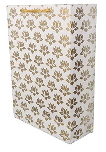 Arrow Paper Products Golden Lotus Design Paper Gift Bags for Gifting | Return Gifts | Weddings | Birthday & Holiday Presents (Size- 20.32 x 7.62 x 27.94 cm | Pack of 40) - Image 2