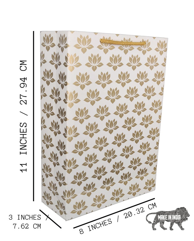 Arrow Paper Products Golden Lotus Design Paper Gift Bags for Gifting | Return Gifts | Weddings | Birthday & Holiday Presents (Size- 20.32 x 7.62 x 27.94 cm | Pack of 40) - Image 4