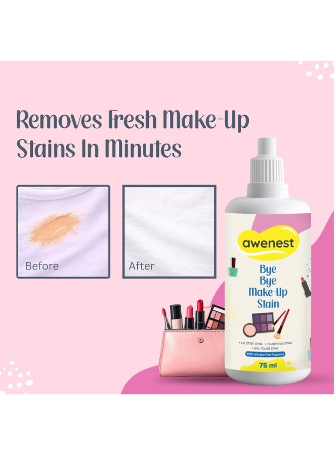 awenest Bye Bye Make-Up Stain Remover Spray for Fabric - Removes Lipstick, Foundation, Nail Polish, Ink & Other Tough Stains | Premium Spray Formula, 75 ml - Image 2