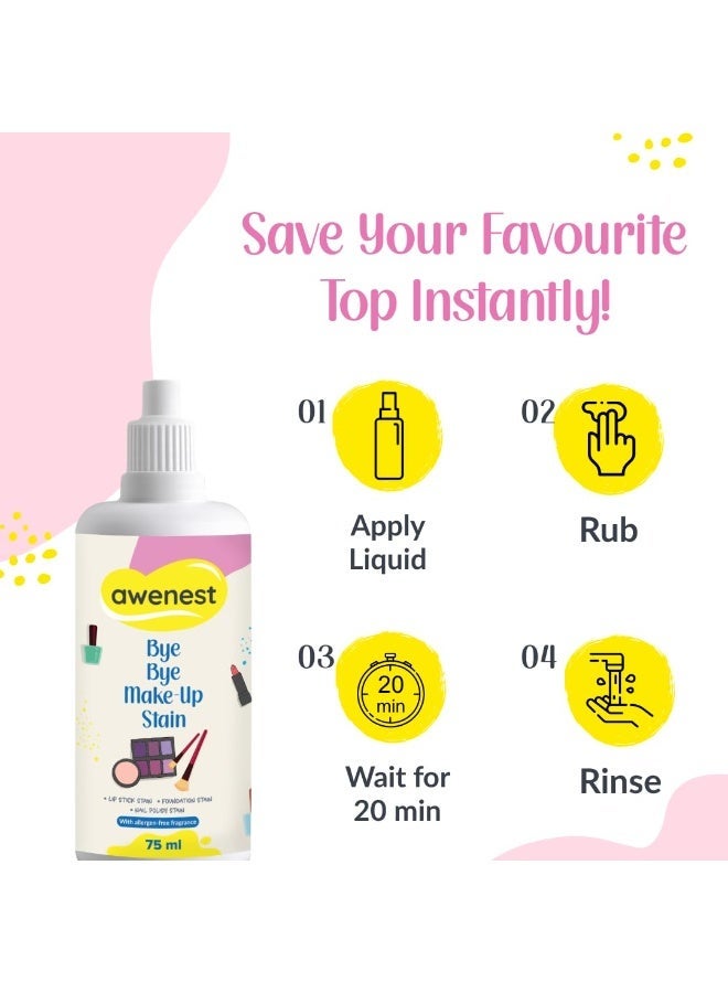 awenest Bye Bye Make-Up Stain Remover Spray for Fabric - Removes Lipstick, Foundation, Nail Polish, Ink & Other Tough Stains | Premium Spray Formula, 75 ml - Image 3