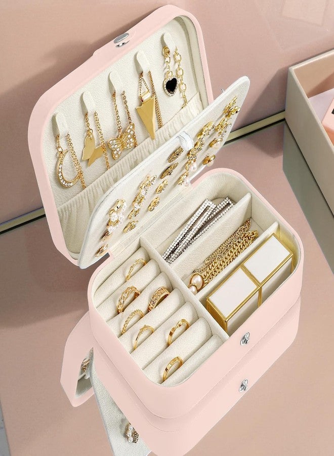 Thea Jewellery Box Small Travel Jewelry Organiser Storage Case for Necklace Rings Bracelets Earrings Good Faux PU Leather Jewellery Gift Box Girls Women (Pink) - Image 2
