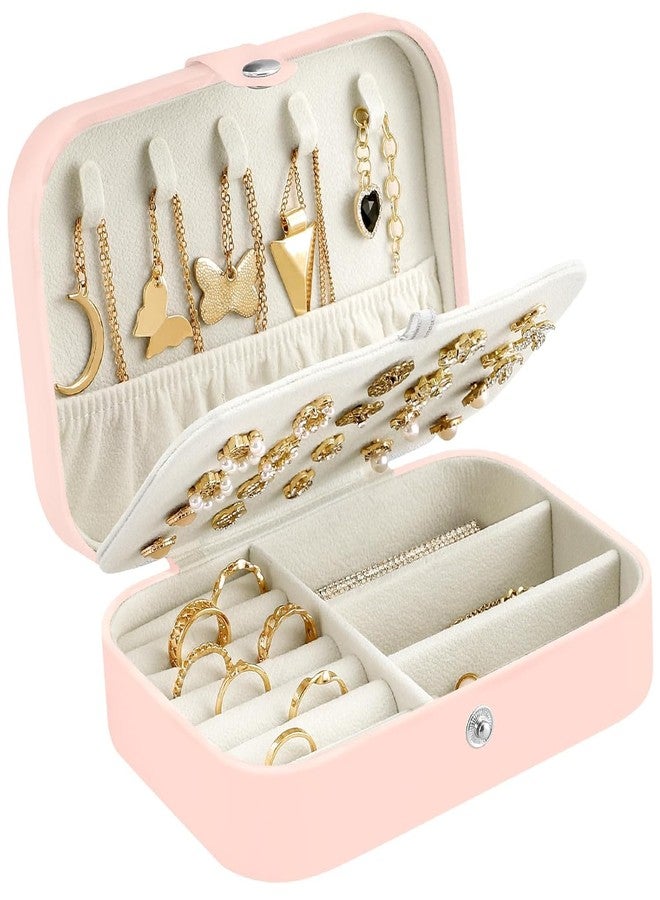 Thea Jewellery Box Small Travel Jewelry Organiser Storage Case for Necklace Rings Bracelets Earrings Good Faux PU Leather Jewellery Gift Box Girls Women (Pink) - Image 1