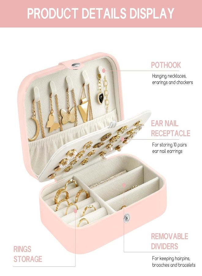 Thea Jewellery Box Small Travel Jewelry Organiser Storage Case for Necklace Rings Bracelets Earrings Good Faux PU Leather Jewellery Gift Box Girls Women (Pink) - Image 5