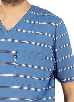 Jet Men Summer Pajama Set Striped Top & Plain Bottom - Jeans.  - Image 3