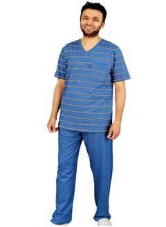Jet Men Summer Pajama Set Striped Top & Plain Bottom - Jeans.  - Image 2