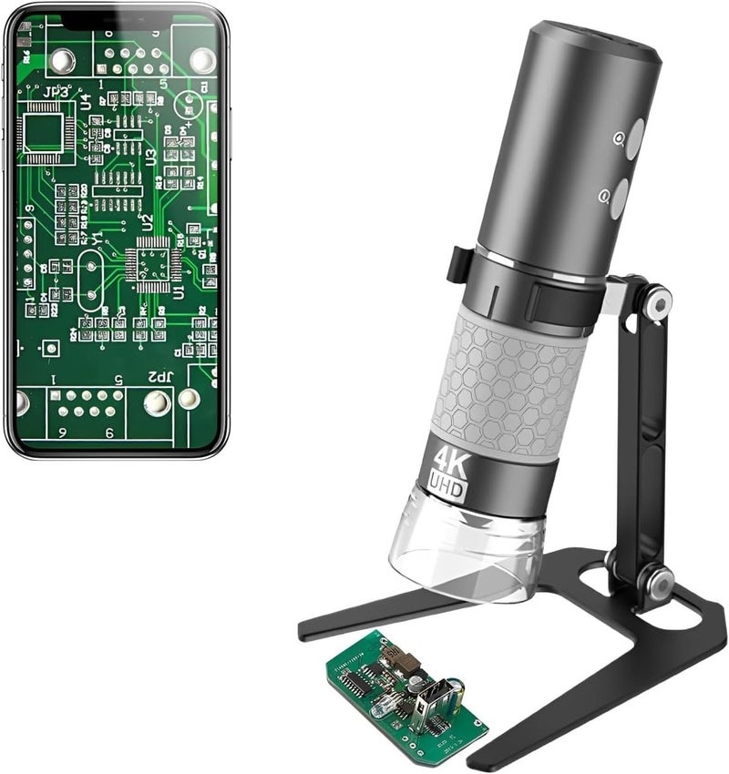 Jiusion WiFi USB Digital Handheld Microscope, 50 to 1000x Wireless Magnification Endoscope 4K 3840x2160P Camera 8 LEDs with Metal Stand for iPhone iPad Android Mac Windows Linux Chrome - Image 1