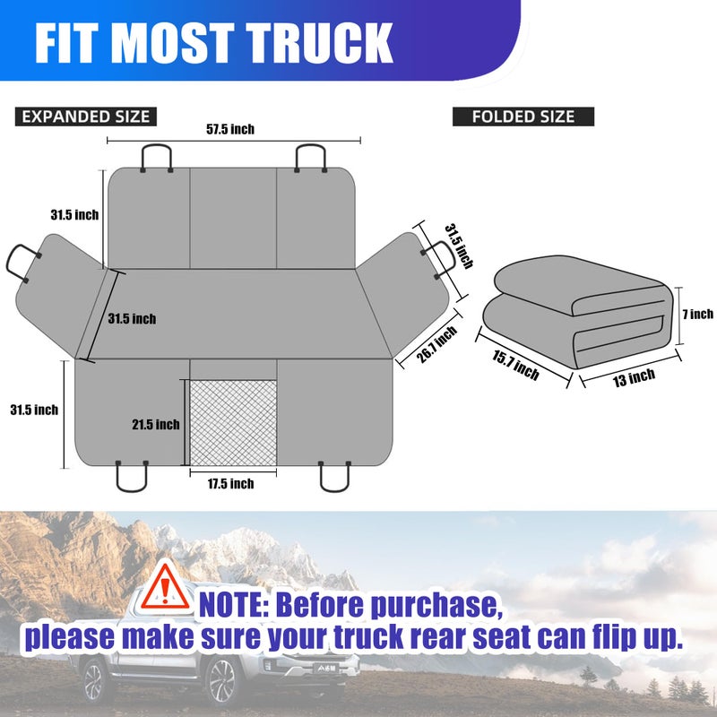 LEHNI Dog Floor Hammock for Full Size Crew Cab Trucks with Fold Up Seats,Truck Back Seat Cover for Dogs with Door Protection Suitable for Ford/GMC/Chevrolet/Toyota/RAM Trucks(Black) - Image 2