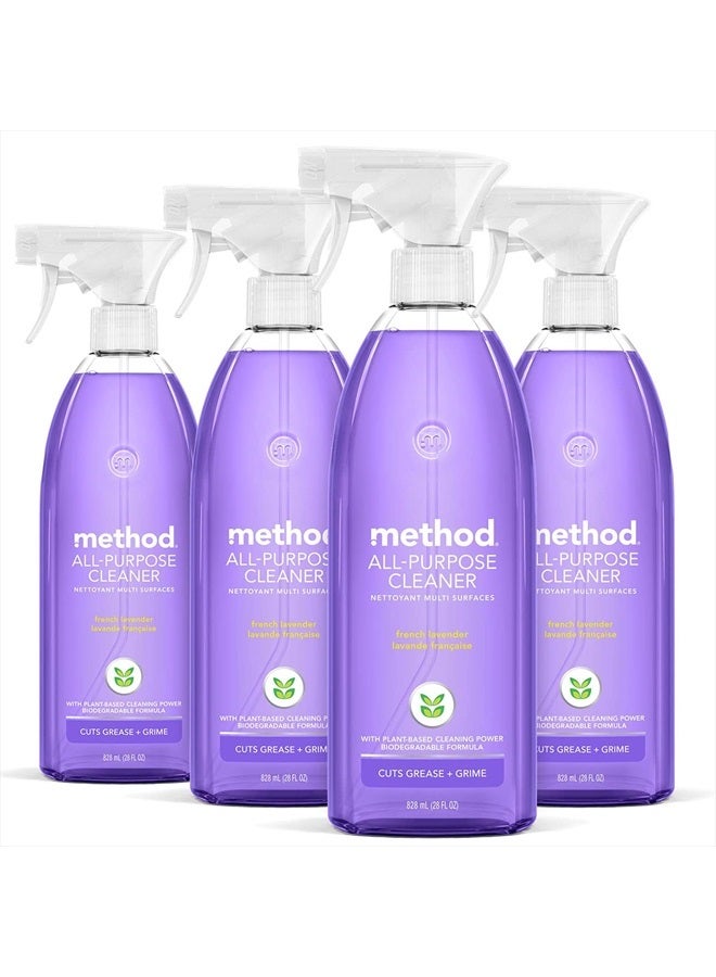 Method All-Purpose Cleaner Spray, French Lavender, Plant-Based and Biodegradable Formula Perfect for Most Counters, Tiles and More, 28 Fl Oz, (Pack of 4) - Image 1