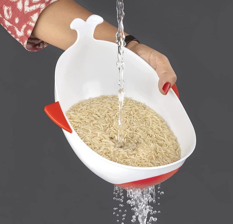 SANGOZS FishShaped Strainer Bowl Plastic Rice Washing Bowl Rice Stainer Bowl with Handle Suitable for Strainer Rice Pulses Fruits Vegetable Noodles and Pasta Washing Bowl Pack of 2 - Image 1
