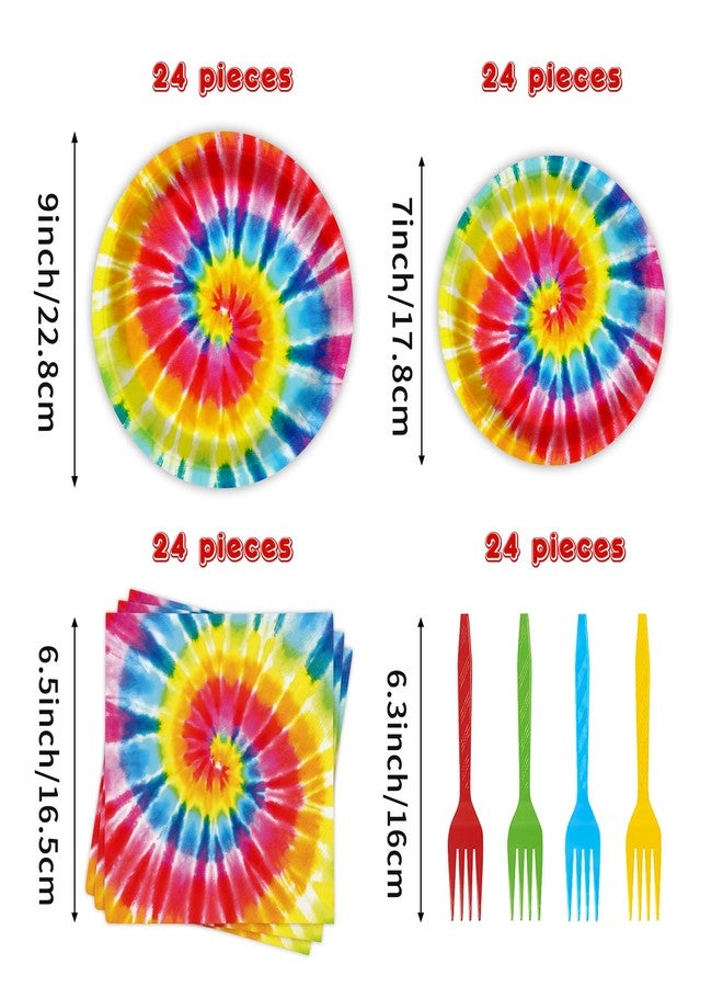 BQK 96 Pcs Rainbow Tie Dye Plates & Napkins Party Supplies - Tie Dye Birthday Decorations & Party Favors - Image 2