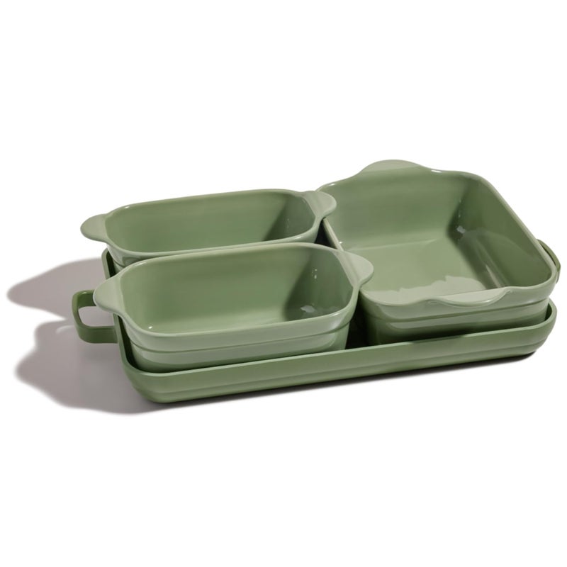Our Place Bakeware Set  5Piece Nonstick ToxinFree Ceramic Cast Aluminum Set with Oven Pan Bakers  Oven Mat  SpaceSaving Nesting Design  OvenSafe  Bake Roast Griddle and more  Sage