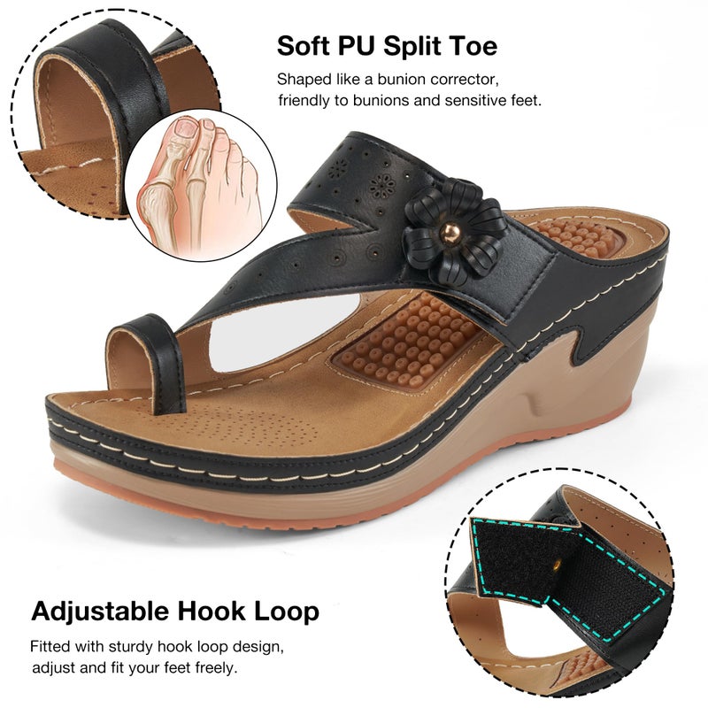 FUDYNMALC Womens Sandals Wedge 2026: All-Day Comfort Platform Flip Flops with Adjustable Dressy Summer Walking Shoes for Wedding Travel Casual, Black, Size 9 - Image 4