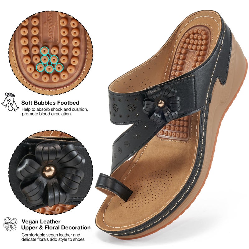 FUDYNMALC Womens Sandals Wedge 2026: All-Day Comfort Platform Flip Flops with Adjustable Dressy Summer Walking Shoes for Wedding Travel Casual, Black, Size 9 - Image 5