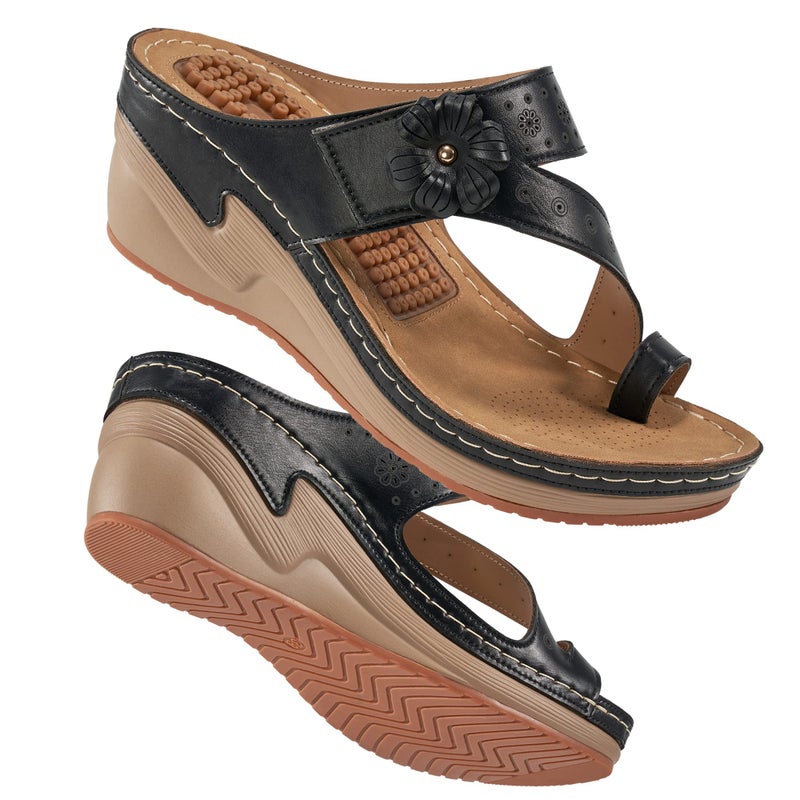 FUDYNMALC Womens Sandals Wedge 2026: All-Day Comfort Platform Flip Flops with Adjustable Dressy Summer Walking Shoes for Wedding Travel Casual, Black, Size 9 - Image 1