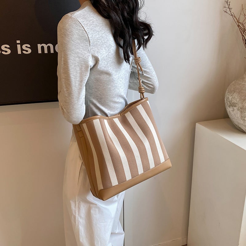 Contrast Color Striped Bucket Bag Women'S 2024 Summer Korean Style Ins Fashionable All-Match Underarm Bag Niche High-End Women'S Bag - Image 1