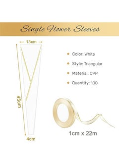 Apustim 50Pcs Single Rose Flower Set Plus A Plate Of 22m Ribbon Set，Flower Packaging Bag，Single Flower Packaging Bag，Suitable For Wedding，Birthday，Florist Supplies Mother's Day （White+Gold）  - Image 2