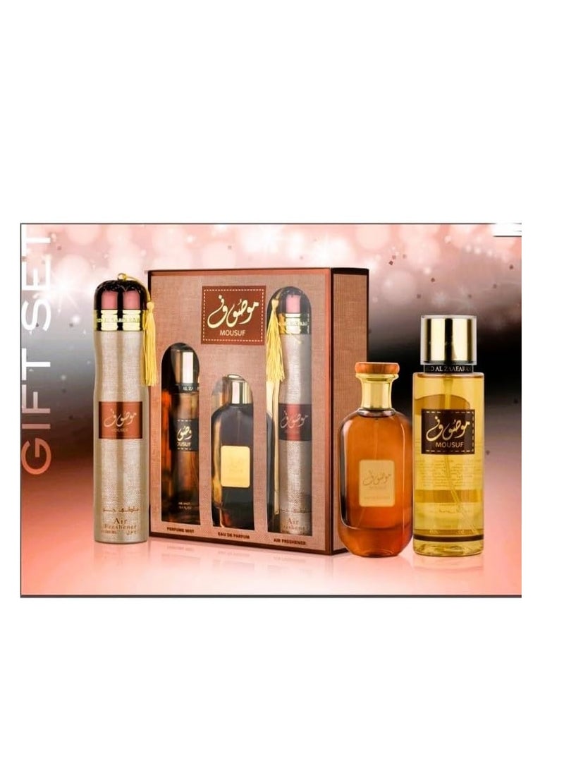 Ard Al Zaafaran MOUSUF FOR MEN & WOMEN (GIFT SET) EDP 100ML + 250ML BODY MIST + 300ML AIR FRESHNER  - Image 1