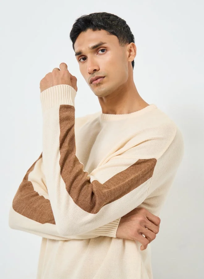 Styli brown Men Brown Color Block Sleeve Oversized Sweater for Men | Best Price UAE
