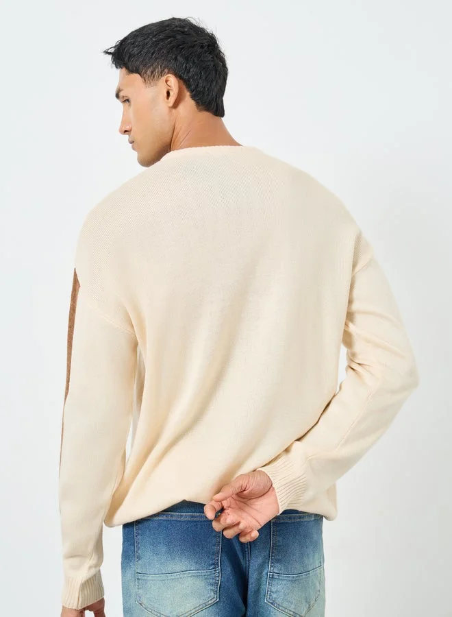 Styli brown Men Brown Color Block Sleeve Oversized Sweater for Men | Best Price UAE