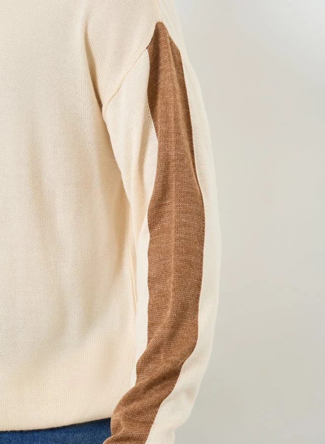 Styli brown Men Brown Color Block Sleeve Oversized Sweater for Men | Best Price UAE