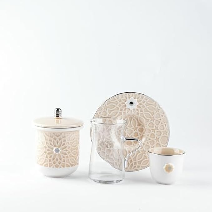 ريحني أطقم كؤوس والقهوة العربية عسلة 19 قطعة كريمي سيلفر - Image 3