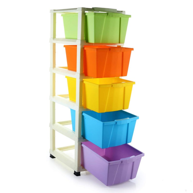 J P Enterprise JP Mfg Foldable drawer organizers Box Multi Purpose Size Plastic Large for Home Office Hospital Parlor and School 5 LAYER STORAGE TROLY COLO34RFULL - Image 1