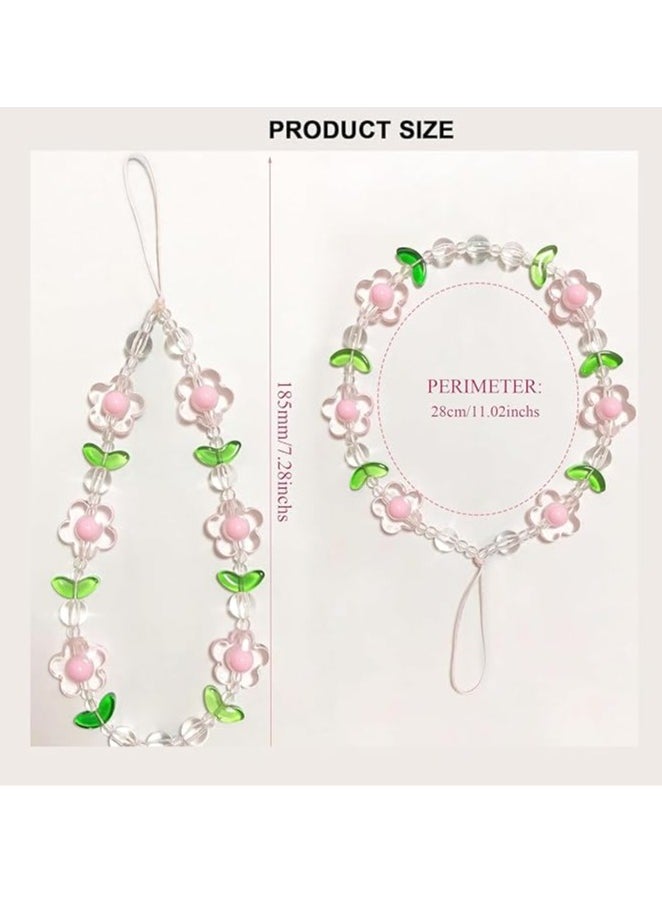 Geustos 2PCS Wrist Strap Cute Phone Chain, Flower Phone Charm Cute Phone Charms Accessories Strap Beaded Phone Keychain Pearl Phone Lanyard for Women Girls  - Image 5