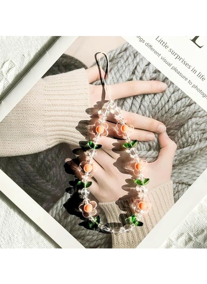 Geustos 2PCS Wrist Strap Cute Phone Chain, Flower Phone Charm Cute Phone Charms Accessories Strap Beaded Phone Keychain Pearl Phone Lanyard for Women Girls  - Image 4