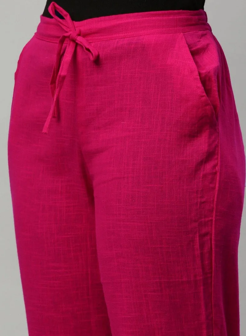 ISHIN Women's Pink 100% Cotton Self Design Full Length Palazzo Kurta Set