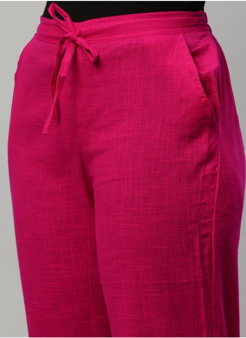 ISHIN Pink Kurta Set Straight Fit 3/4 Sleeve Sleeve made from Cotton featuring Self Design design and Round Neck neckline - Perfect for Ethinic!  - Image 3
