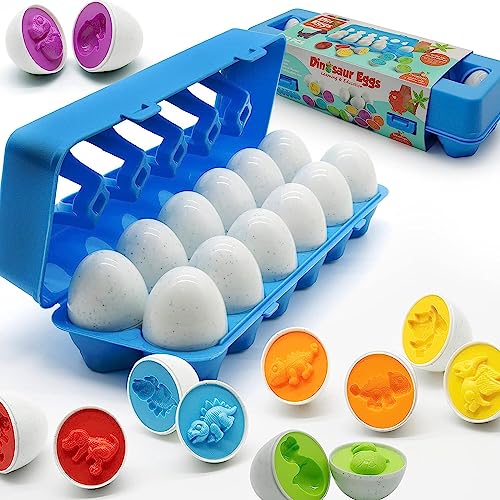 MOONTOY Dinosaur Matching Eggs for Toddlers Easter Eggs Toy 12PCS Educational Learning Color Shape Recognition Montessori STEM Toy Sorting Fine Motor Skills Easter Gift Easter Basket Stuffers - Image 1