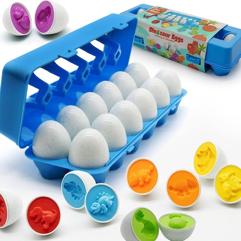 MOONTOY Dinosaur Matching Eggs for Toddlers Easter Eggs Toy 12PCS Educational Learning Color Shape Recognition Montessori STEM Toy Sorting Fine Motor Skills Easter Gift Easter Basket Stuffers - Image 3