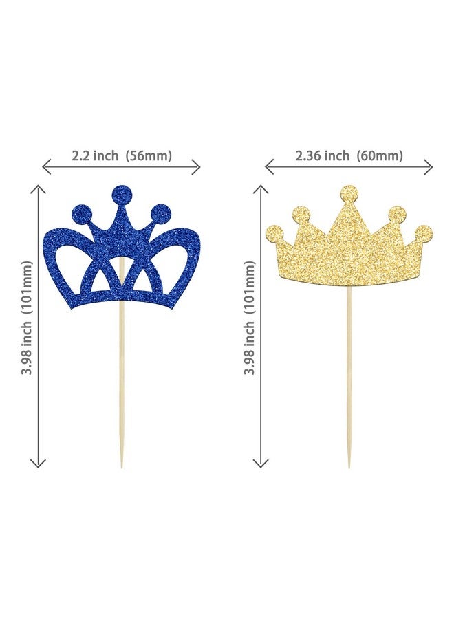 Ephlyn 24Pcs Crown Cupcake Toppers Prince and Princes Blue Gold Glitter Royal Crown Cupcake Picks King Queen Crown Cupcake Decors for Prince Crown Theme Baby Shower Party Decoration Supplies - Image 2
