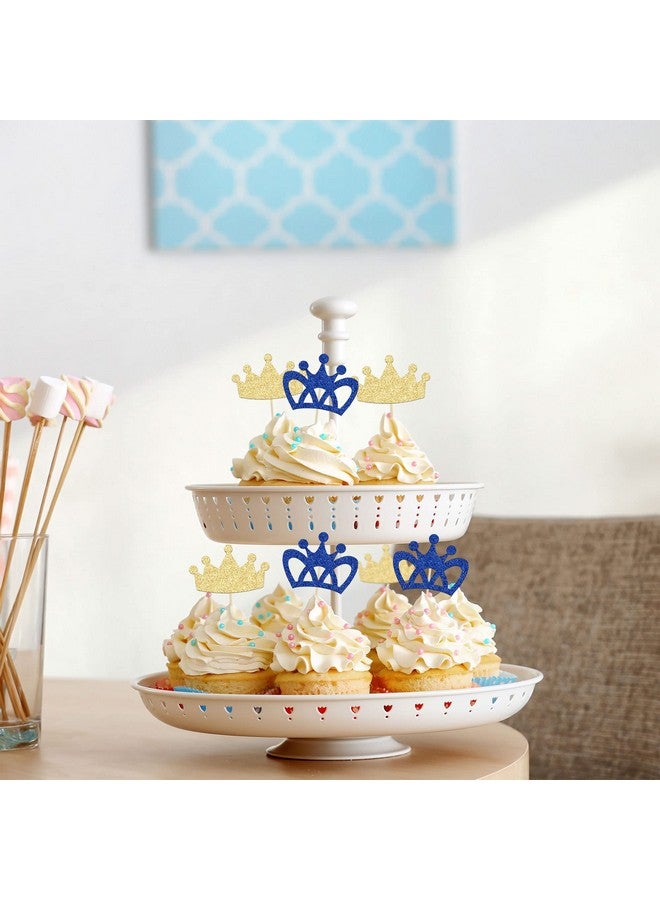 Ephlyn 24Pcs Crown Cupcake Toppers Prince and Princes Blue Gold Glitter Royal Crown Cupcake Picks King Queen Crown Cupcake Decors for Prince Crown Theme Baby Shower Party Decoration Supplies - Image 4