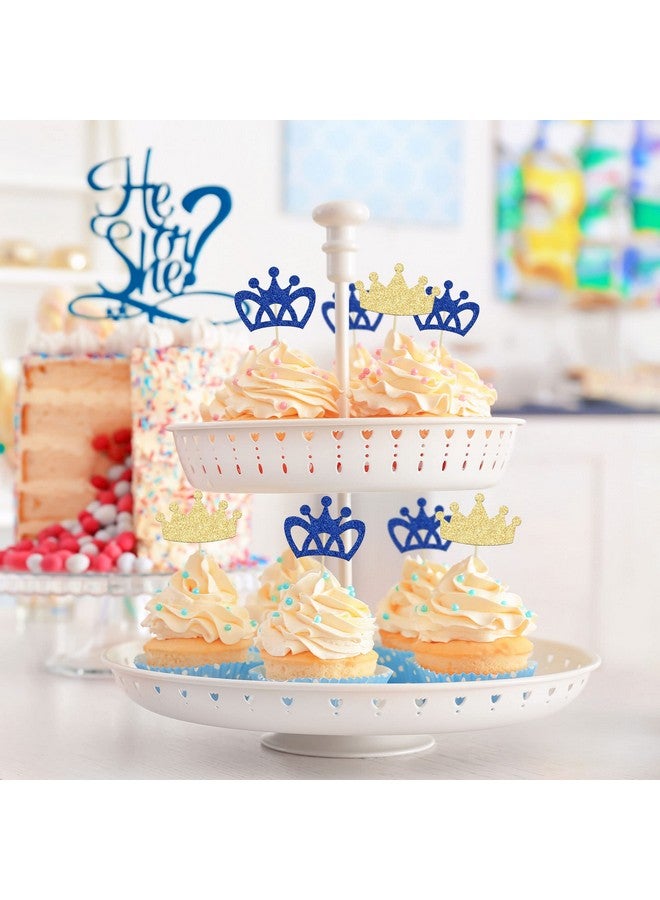 Ephlyn 24Pcs Crown Cupcake Toppers Prince and Princes Blue Gold Glitter Royal Crown Cupcake Picks King Queen Crown Cupcake Decors for Prince Crown Theme Baby Shower Party Decoration Supplies - Image 5
