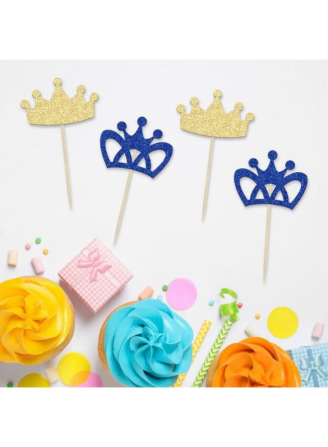 Ephlyn 24Pcs Crown Cupcake Toppers Prince and Princes Blue Gold Glitter Royal Crown Cupcake Picks King Queen Crown Cupcake Decors for Prince Crown Theme Baby Shower Party Decoration Supplies - Image 3