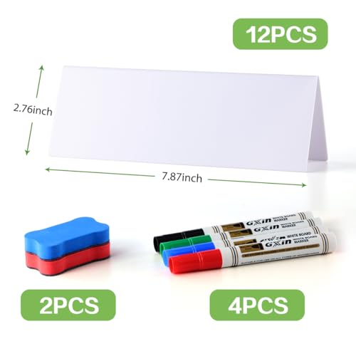 QUYSK 12 Pcs Dry Erase Name Tent Cards for Table, Reusable Name Cards 8.75" x 3" Desk Name Tents Sets with Dry Erase Markers and Erasers, Facilitate Effective Organization of Meetings and Classes - Image 2
