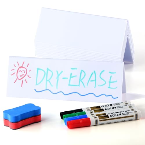 QUYSK 12 Pcs Dry Erase Name Tent Cards for Table, Reusable Name Cards 8.75" x 3" Desk Name Tents Sets with Dry Erase Markers and Erasers, Facilitate Effective Organization of Meetings and Classes - Image 1