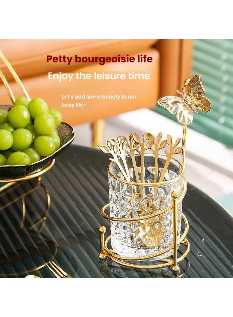 general Golden leaf fruit fork storage jar creative dessert home use cute cake fork meets the needs of afternoon tea - Image 1