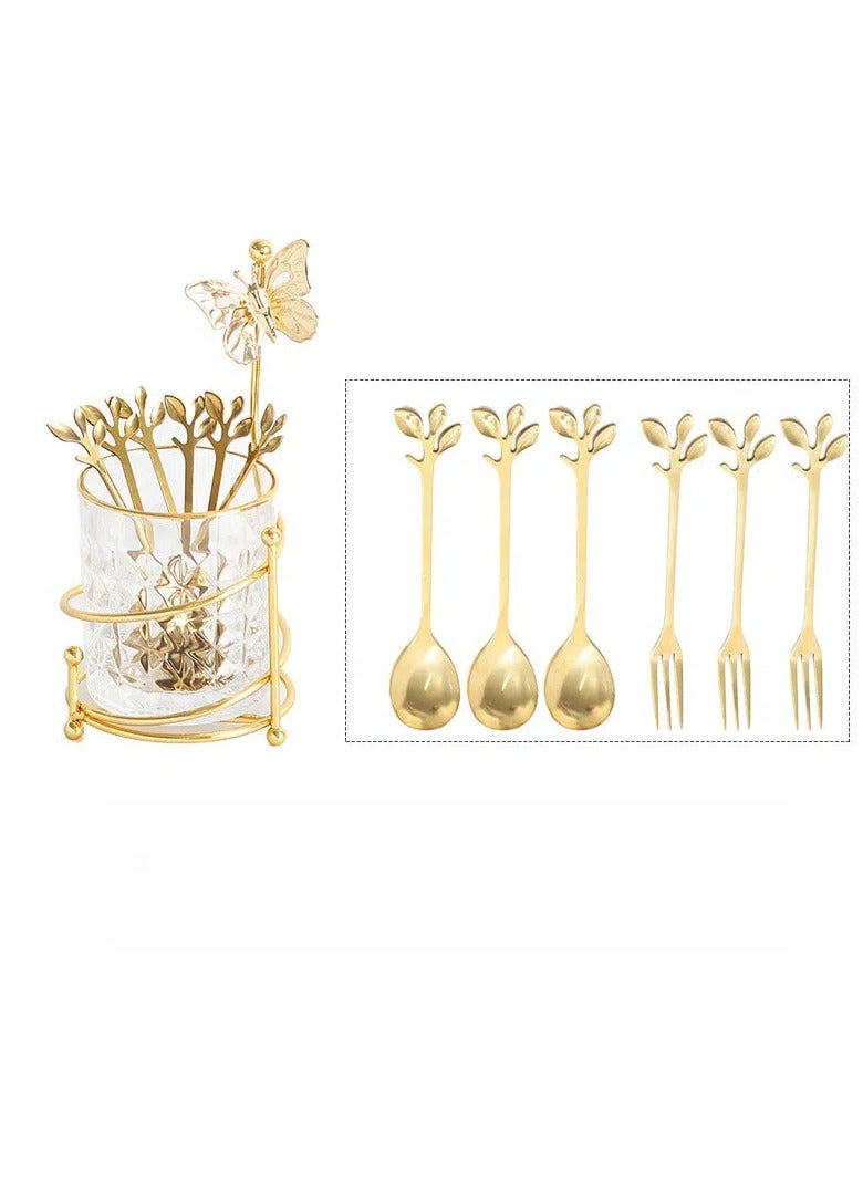 general Golden leaf fruit fork storage jar creative dessert home use cute cake fork meets the needs of afternoon tea - Image 3