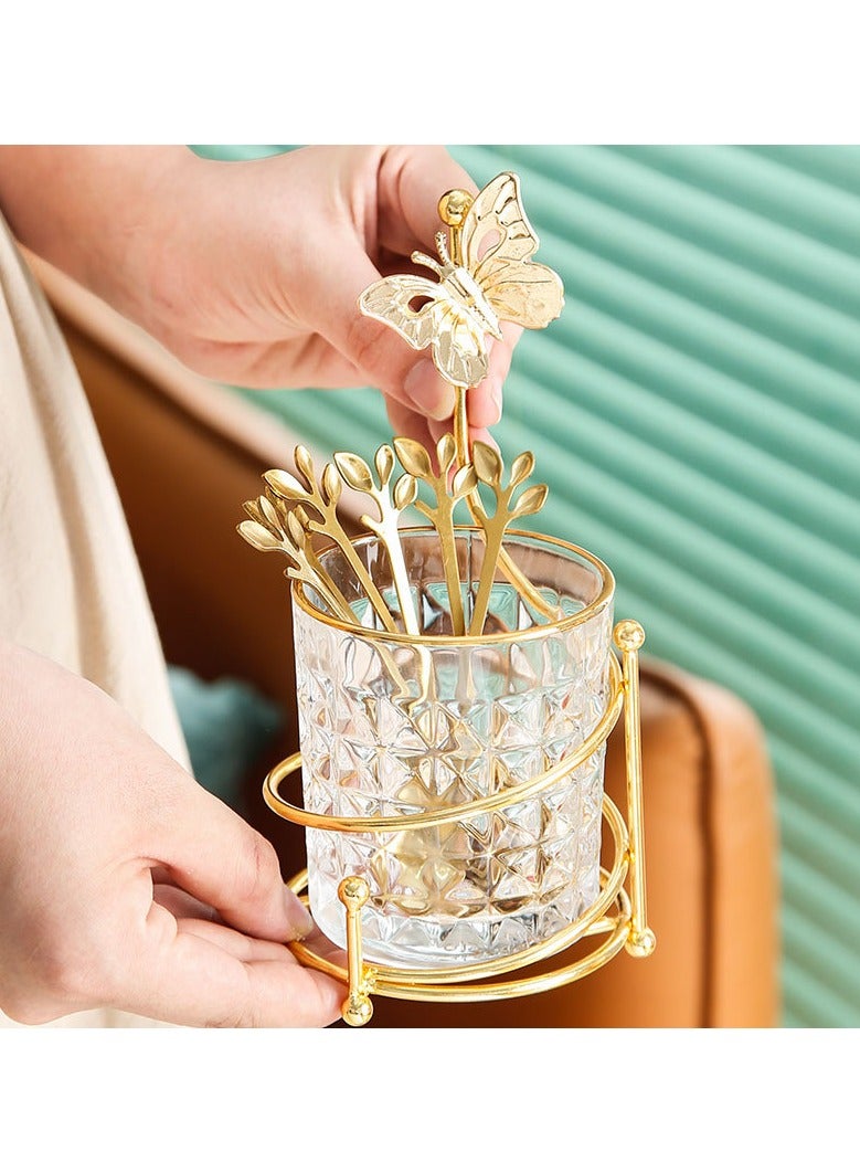 general Golden leaf fruit fork storage jar creative dessert home use cute cake fork meets the needs of afternoon tea - Image 4
